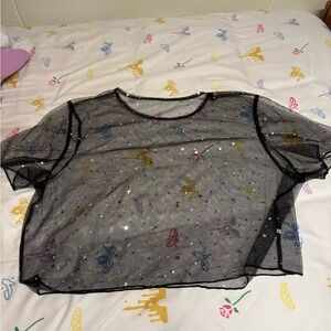 Black Mesh Star Crop Top